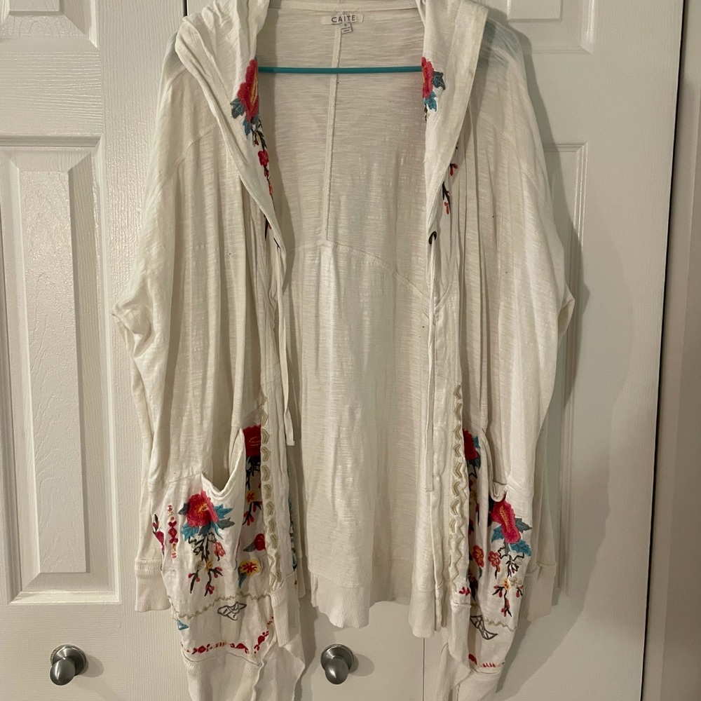 Embroidered hoodie open cardigan